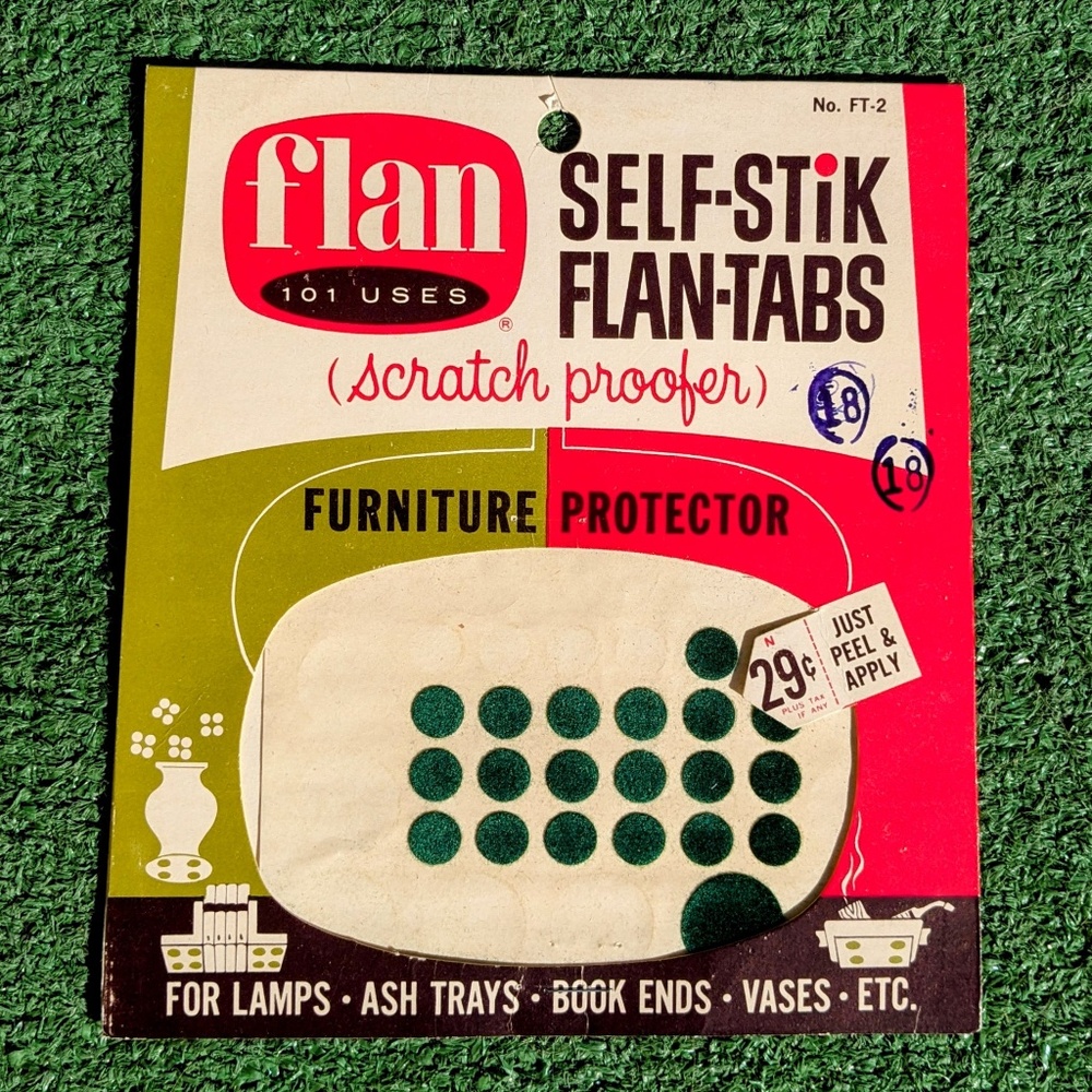 Vintage NOS 1970s FLAN Adhesive Flannel Scratch Proofer Furniture Protector GUC